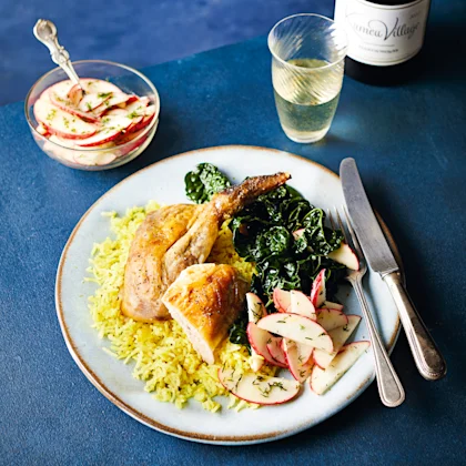 Guinea Fowl with Lemon Pilau and Pickled Apple