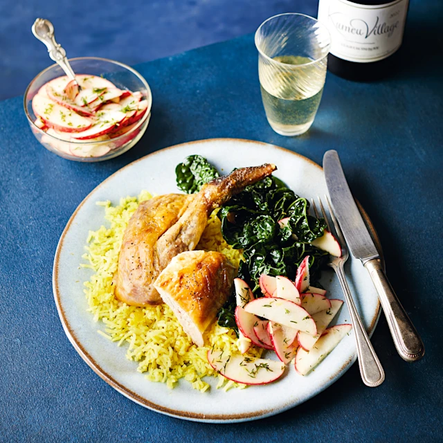 Guinea Fowl with Lemon Pilau and Pickled Apple