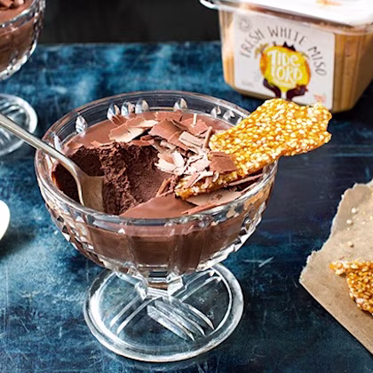 Tideford Organics’ Vegan Chocolate + Miso Mousse with Sesame Brittle