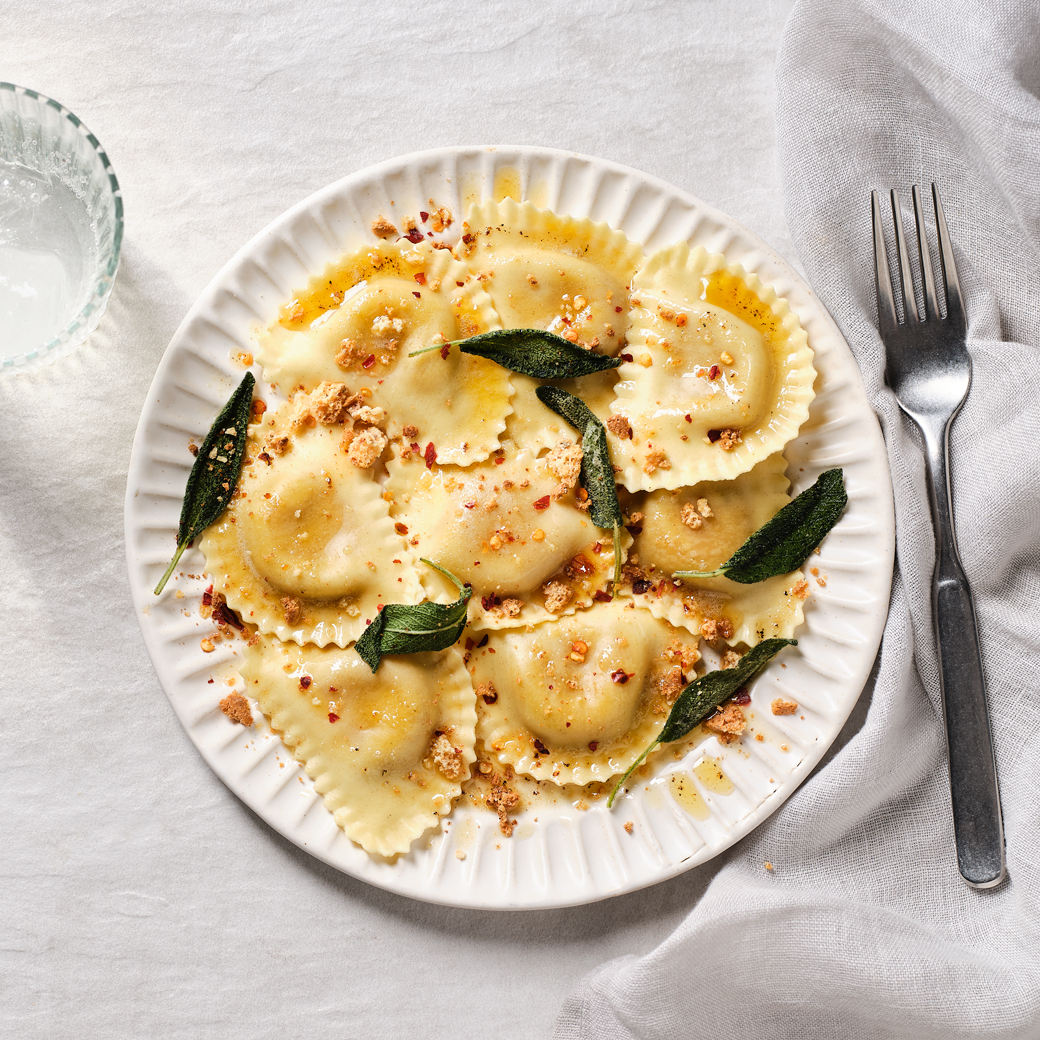 Squash Ravioli with Crispy Sage and Amaretti 