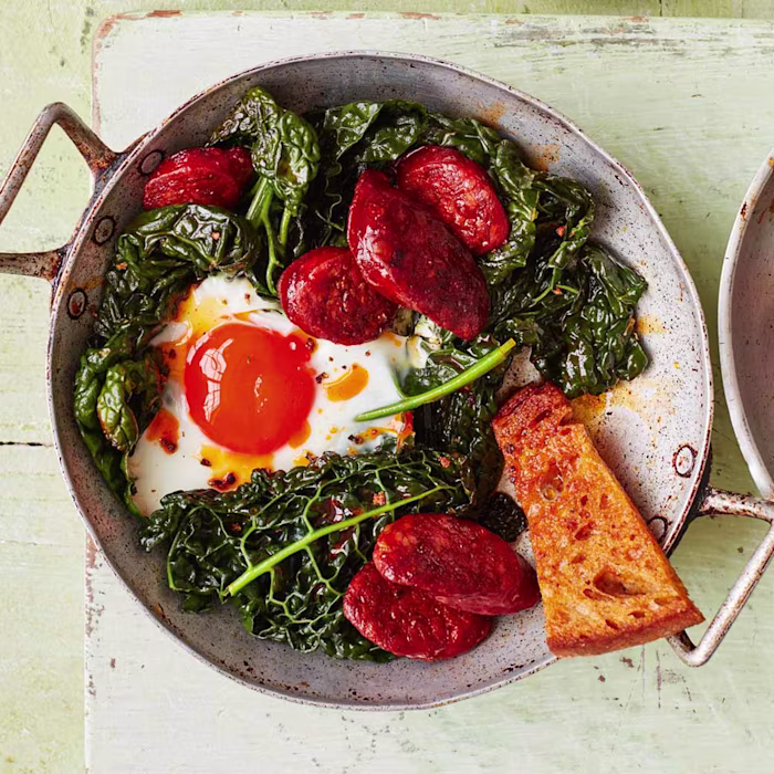 Cavolo Nero and Chorizo Eggs