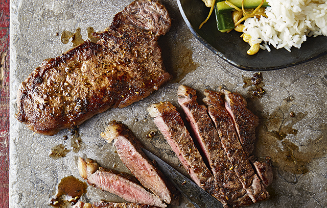 Sichuan Pepper-Crusted Steak with Celery, Cashew Nuts and Cucumber