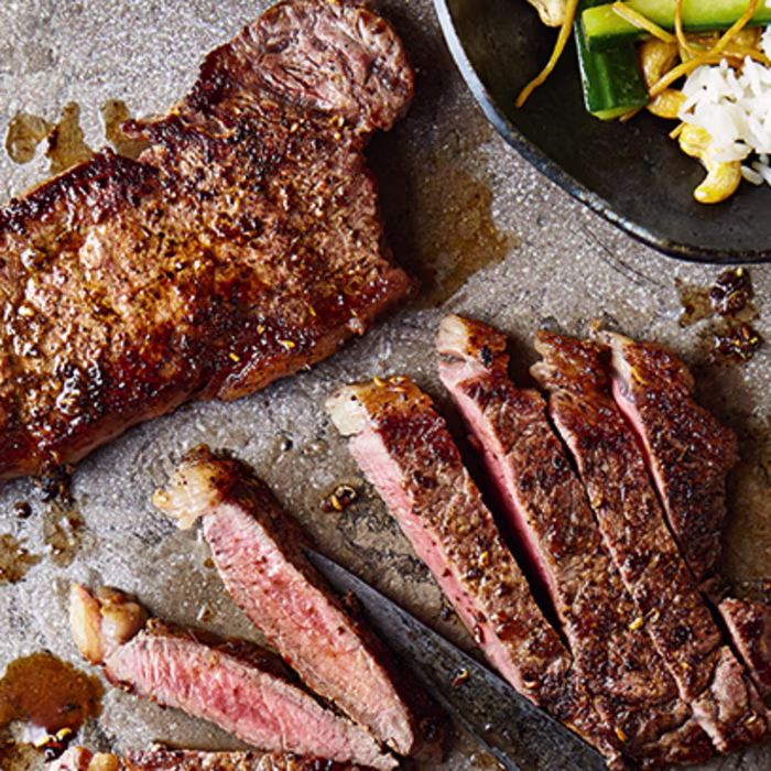 Sichuan Pepper-Crusted Steak with Celery, Cashew Nuts and Cucumber