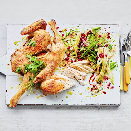 Garlicky Spatchcock Chicken with Summer Veg Couscous