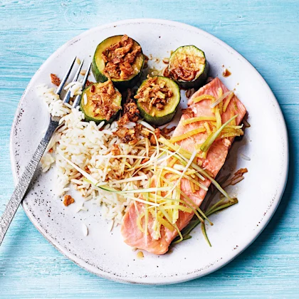 Steamed Salmon with Chilled Sweet Soy Courgettes