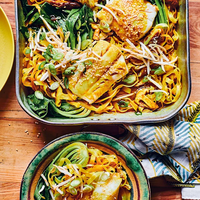 Curried Miso Cod Traybake