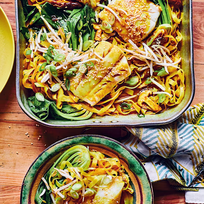 Curried Miso Cod Traybake