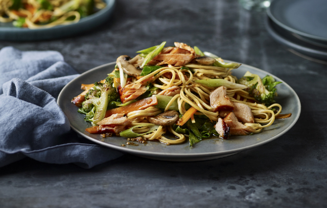Sticky Soy Salmon and Veggie Noodle Stir-Fry