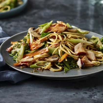Sticky Soy Salmon and Veggie Noodle Stir-Fry