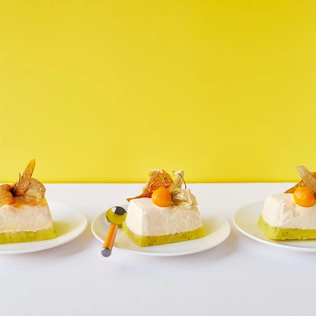 Pineapple Purée and Orange Semifreddo with Pistachio Brittle