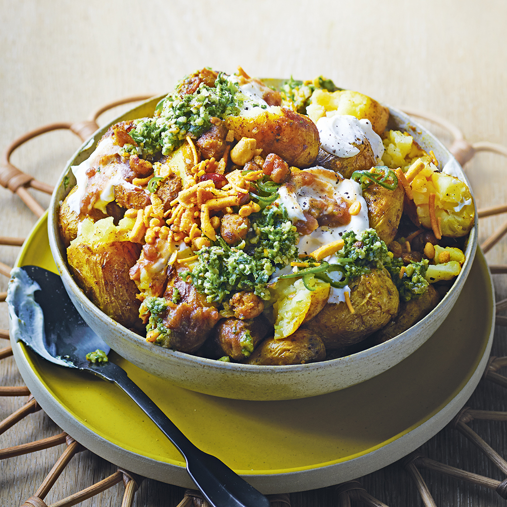 Spiced Baby Potatoes with Yoghurt and Chutneys