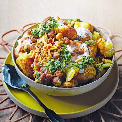 Spiced Baby Potatoes with Yoghurt and Chutneys