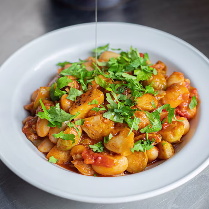 Caramelised Brussels Sprouts with Butter Beans and ‘Nduja