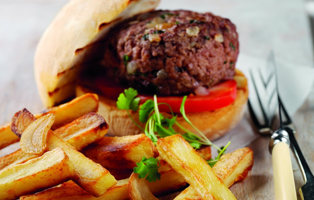 Oven Roasted Garlic Chips with Gourmet Burger