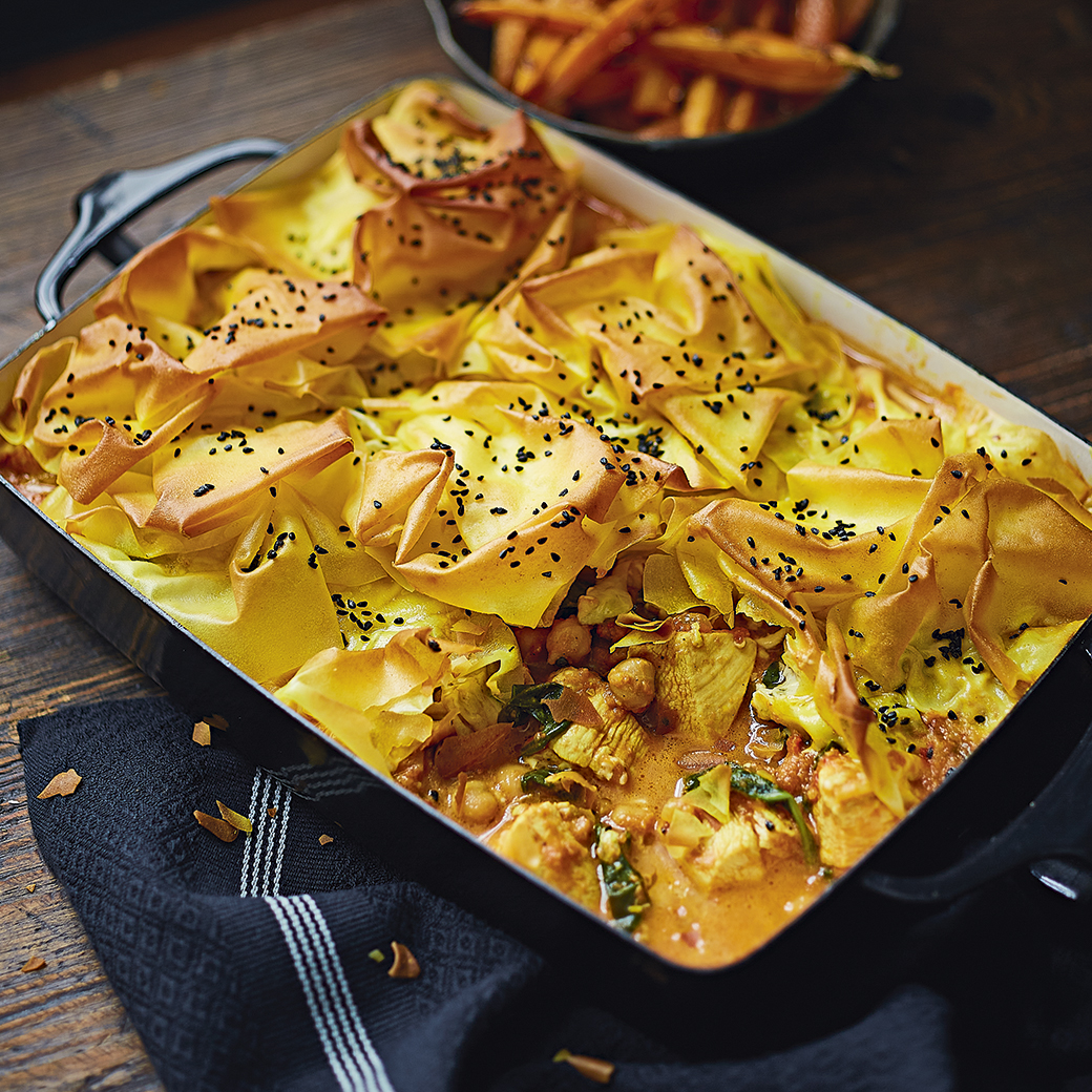 Chicken Curry Pie with Turmeric Butter Filo