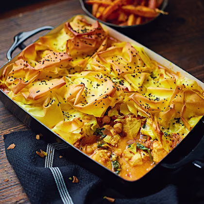 Chicken Curry Pie with Turmeric Butter Filo