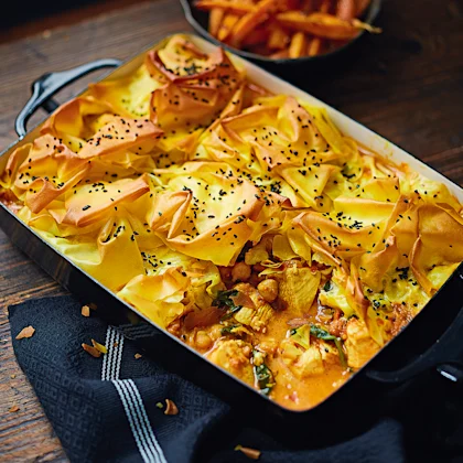 Chicken Curry Pie with Turmeric Butter Filo