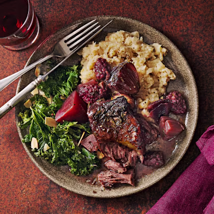 Braised Beef Short Ribs with Beetroot and Blackberry