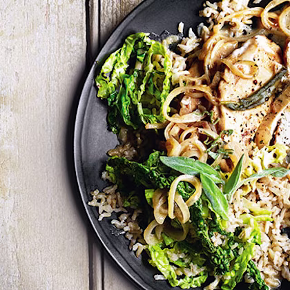 Chicken and Sautéed Savoy Cabbage with a Marsala and Crème Fraîche Sauce