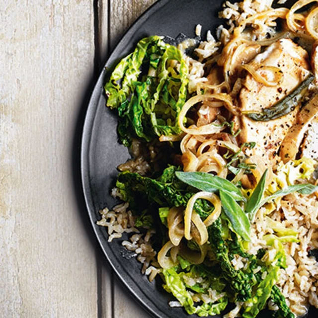 Chicken and Sautéed Savoy Cabbage with a Marsala and Crème Fraîche Sauce