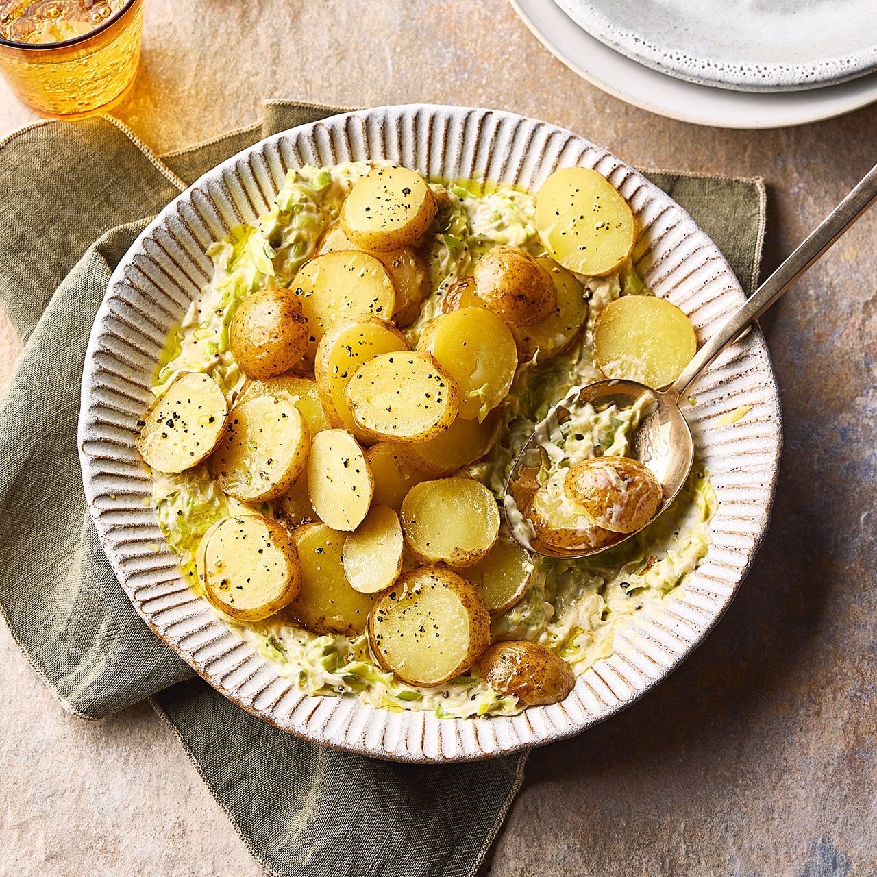Creamed Leeks with Confit Baby Potatoes   