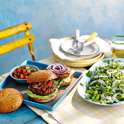 Smoky pork and chorizo burger with tomato salsa