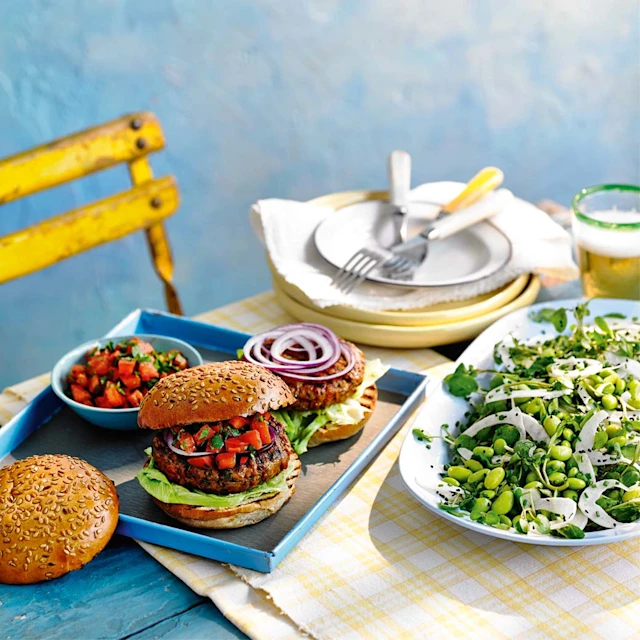 Smoky pork and chorizo burger with tomato salsa