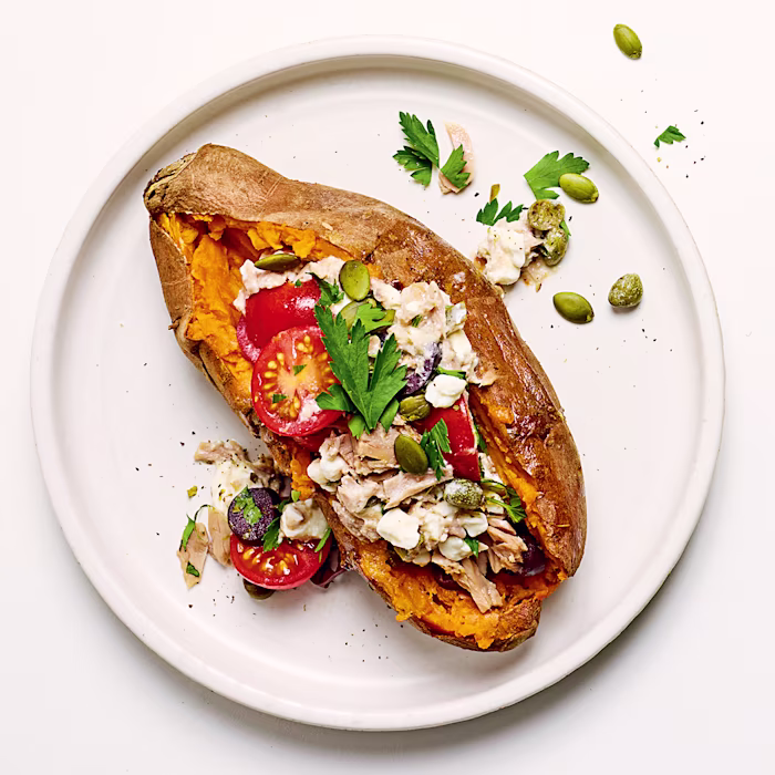 Cottage Cheese and Tuna Sweet Potato Jackets