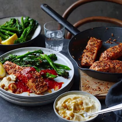 Dukkah-crusted Salmon with Charred Tenderstem