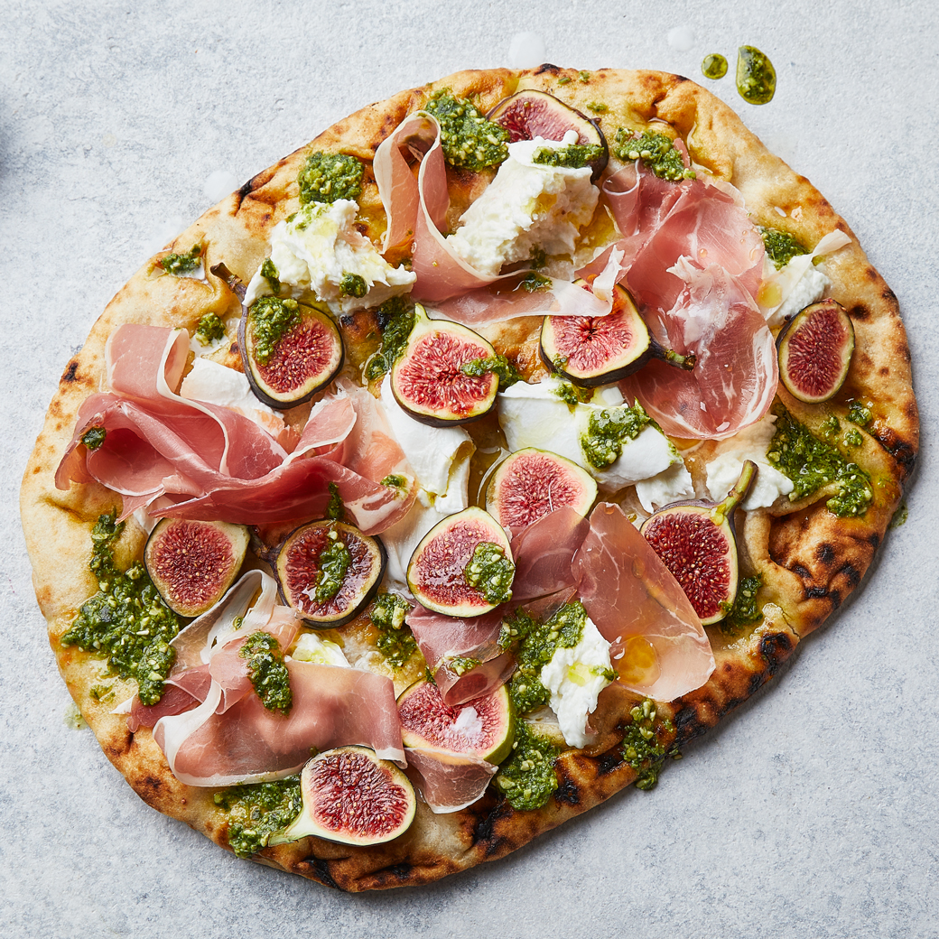 Fig, Prosciutto and Pesto Pizza