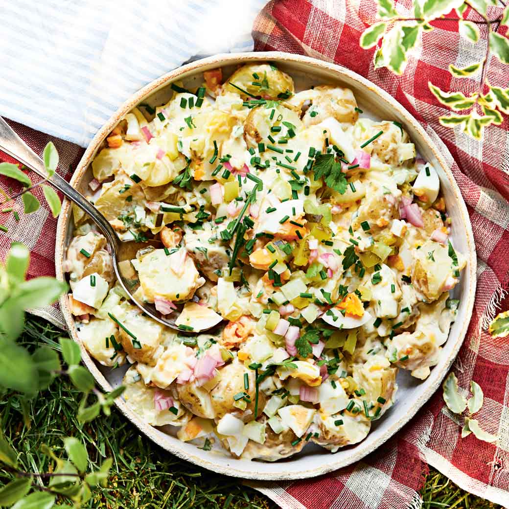 Potato Salad with Pickled Shallots and Creamy Dijon Dressing