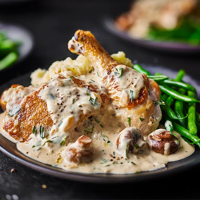 Michael Caines’ Chicken Fricassée with Garlic Mash