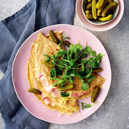 Buckwheat galette with melted cheese and ham