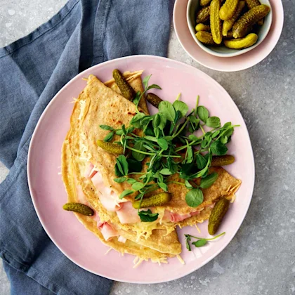 Buckwheat galette with melted cheese and ham