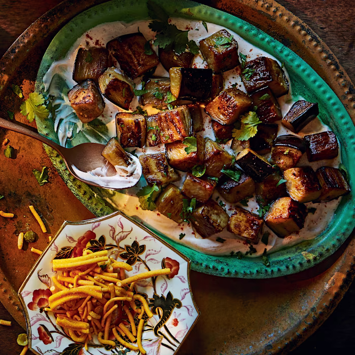 Fried Aubergine Raita