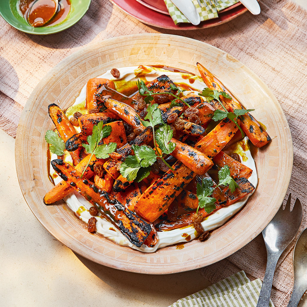 Barbecued Carrots with Curried Brown Butter and Lime Yoghurt