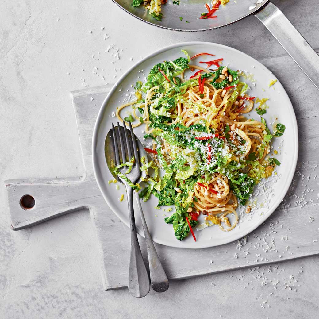 Savoy Spaghetti with Anchovy, Lemon and Garlic