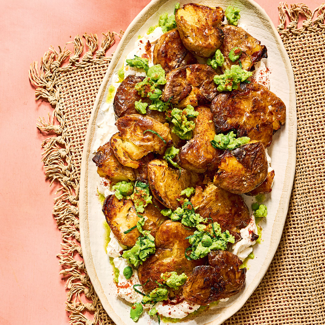 Crispiest Potatoes with Broad-Bean Dressing and Ricotta