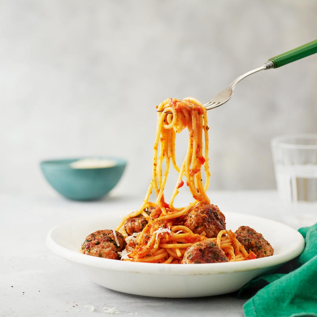 Turkey Meatball Spaghetti with Roast Veg Sauce