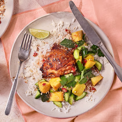 Lime Chicken with Herby Mango Cucumber Salad