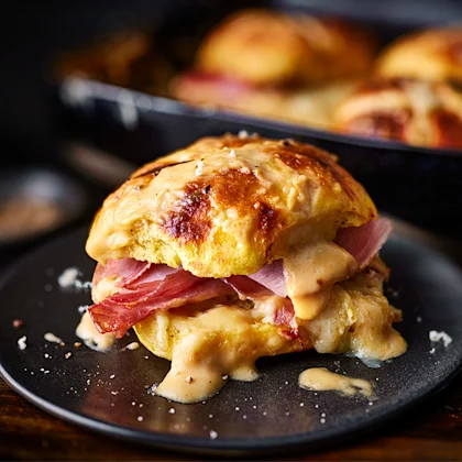Grilled Ham and Cheese Hot Cross Buns