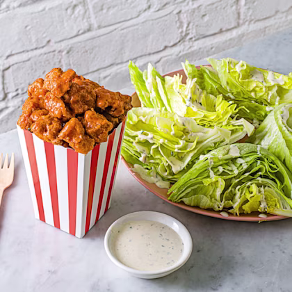 Air Fryer Buffalo Tofu Popcorn with Ranch Dressing