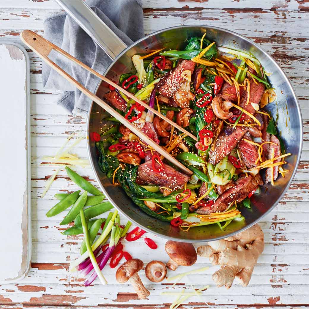 Sesame Steak Stir-Fry with Tatsoi