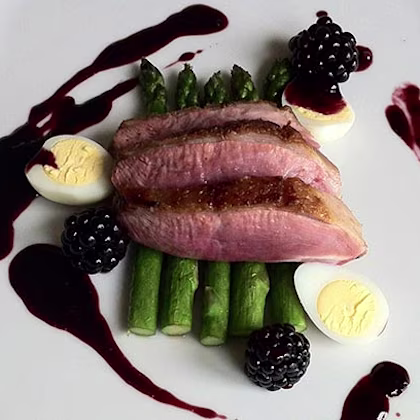 Duck with Asparagus and Blackberries