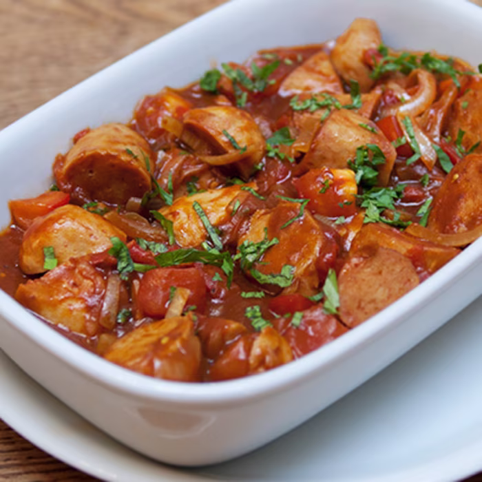 Veggie Bangers in Onion Gravy