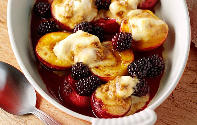 Sugar Dusted Grilled Nectarines with Meringue Ice Cream