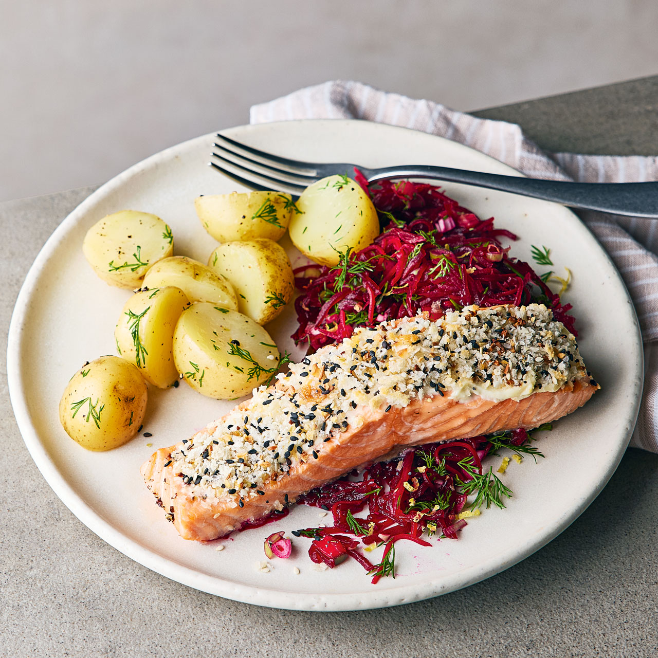 Everything Roast Salmon with Dill Pickle Slaw