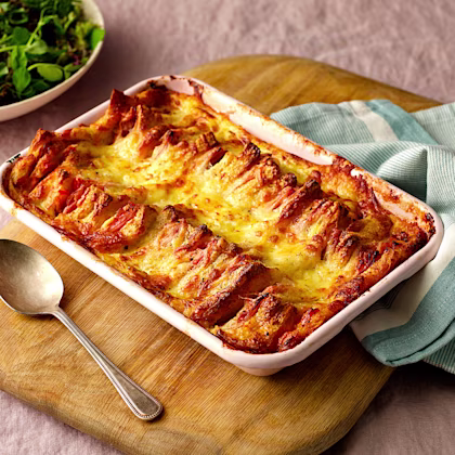 Ham, Cheese and Tomato Bread and Butter Bake