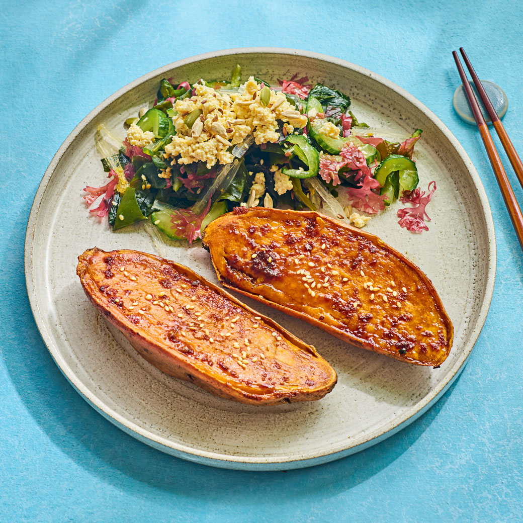 Umami-glazed Sweet Potato with Sea Veg Salad