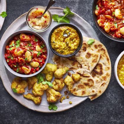 Cauliflower Popcorn with Butter Beans, Pineapple Pickle and Dhal